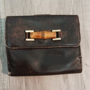 Vintage Gucci Bamboo Leather Brown Bifold Wallet